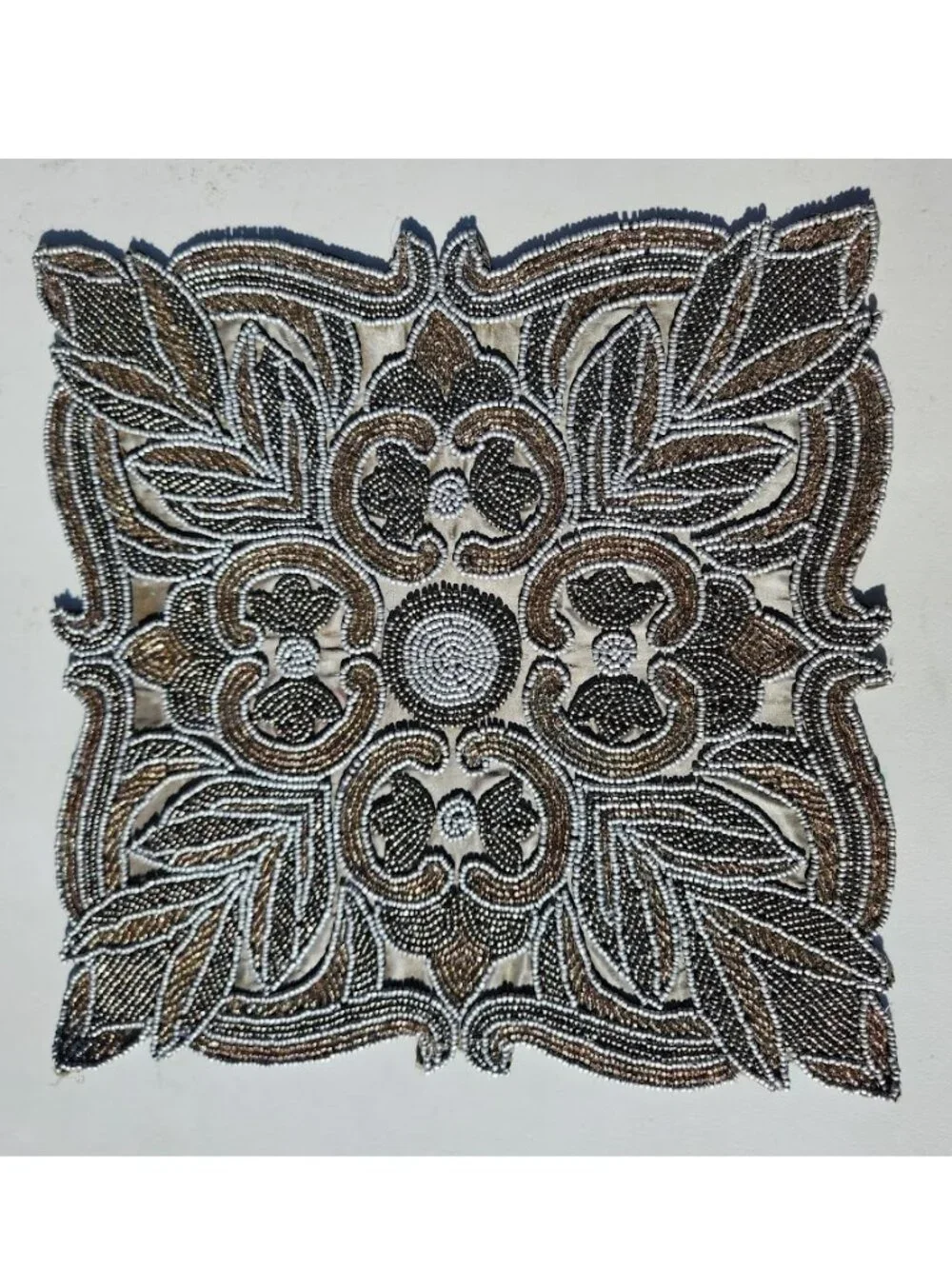 Embroidered Beaded Square Placemat Table Setting Holiday Christmas Decor Silver